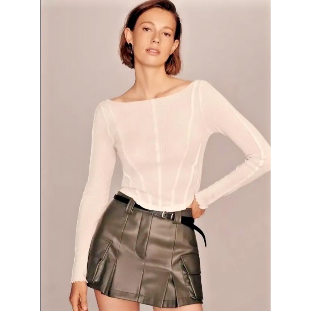 Anthropologie Pilcro Womens Top XS White Ribbed Corset Semi Sheer Layering Piece